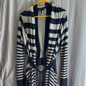BCBG MaxAzria Striped Open Front Cardigan - Navy & Cream